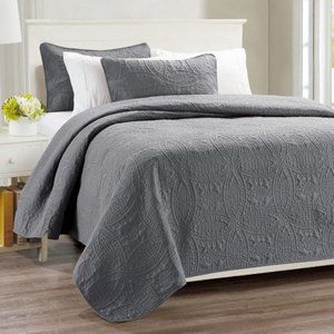Millano Quilt Set 3 Piece Modern Bedroom Bedding Grey